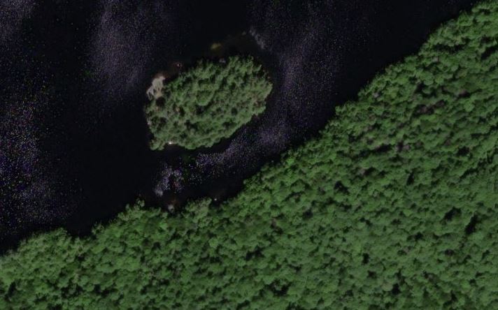 Aerial Map of Burnt Island Island on Bigwind Lake