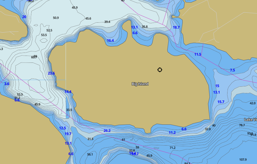 Contour Map of Lake Vernon around Big Island Island