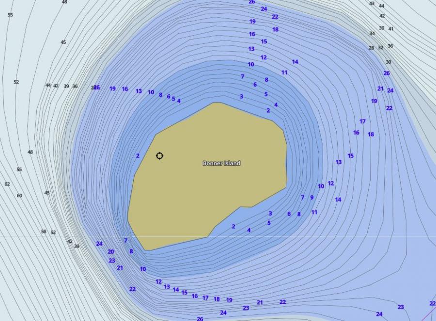 Contour Map of Mary Lake around Bonner Island