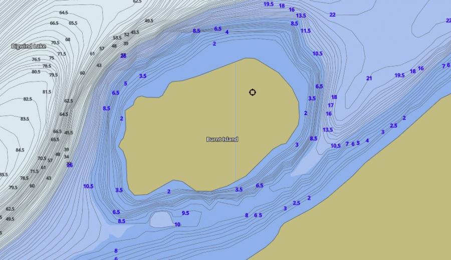 Contour Map of Bigwind Lake around Burnt Island