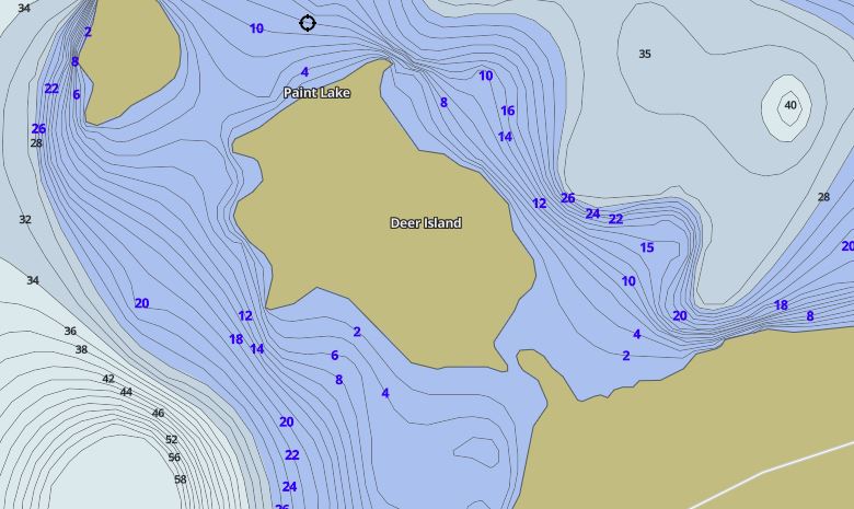 Contour Map of Paint Lake around Deer Island