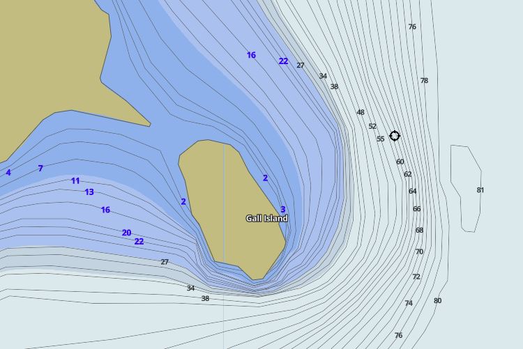 Contour Map of Mary Lake around Gall Island Island