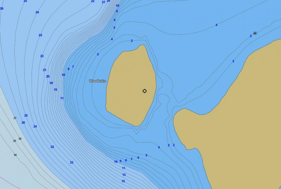 Contour Map of Wood Lake around Oak Island Island