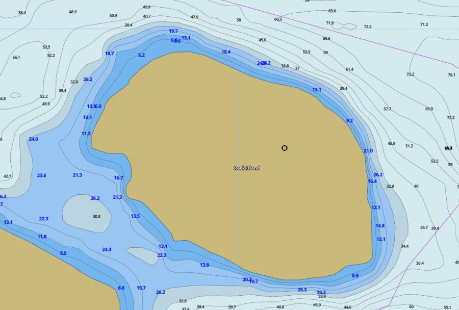 Contour Map of Lake Vernon around Rock Island