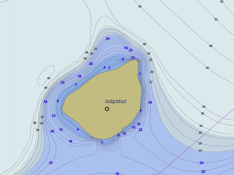 Contour Map of Mary Lake around Rocky Island Island