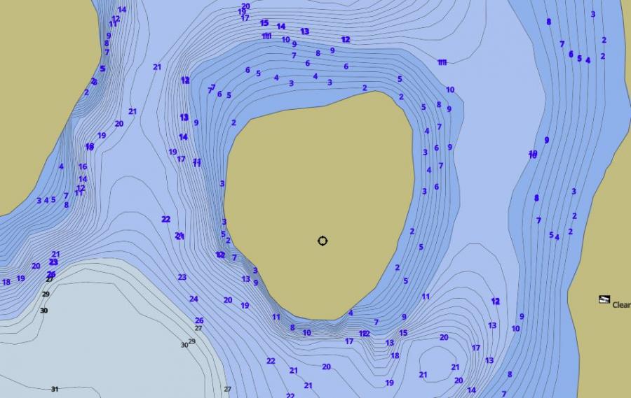 Contour Map of Clear Lake around Round Island Island