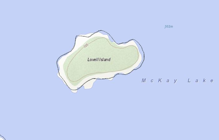 Topographical Map of Lovell Island Island on McKay Lake